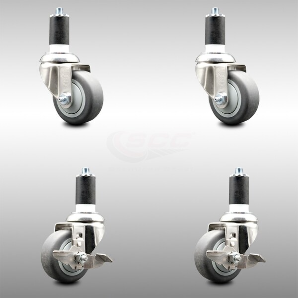 Service Caster 3.5 Inch 316SS Thermoplastic Rubber Swivel 1-1/2 Inch Stem Caster Brake, 2PK SCC-SS316EX20S3514-TPRB-2-TLB-2-112 - main